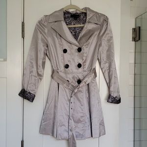 Forever 21 Sateen Overcoat Silver Belted Sz M